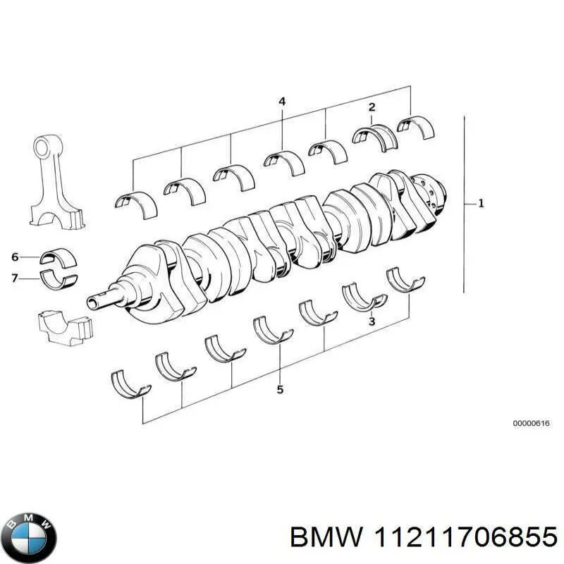Вкладиші колінвала, корінні, комплект, 2-й ремонт (+0,50) BMW 11211706855 ціна, від 53.66 USD
