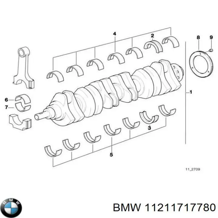11211717780 BMW вкладиші колінвала, корінні, комплект, 1-й ремонт (+0,25)