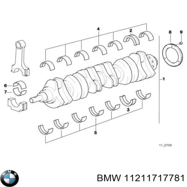 11211717781 BMW вкладиші колінвала, корінні, комплект, 1-й ремонт (+0,25)