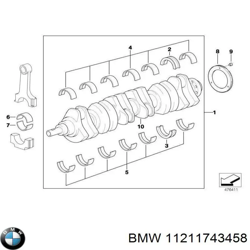 Вкладиші колінвала, корінні, комплект, 1-й ремонт (+0,25) 11211743458 BMW