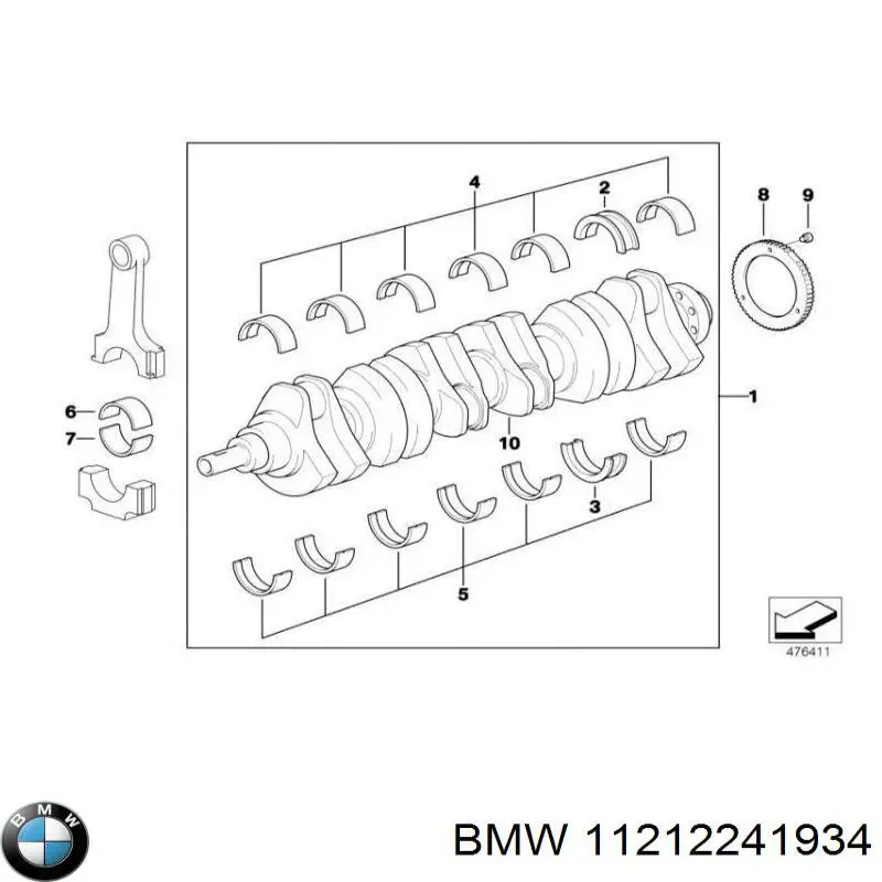 11212241934 BMW вкладиші колінвала, корінні, комплект, стандарт (std)