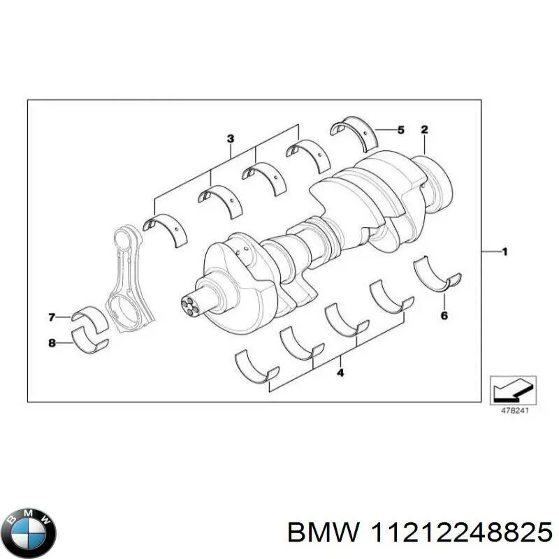 Вкладиші колінвала, шатунні, комплект, 1-й ремонт (+0,25) BMW 11212248825 ціна, від 44.10 USD