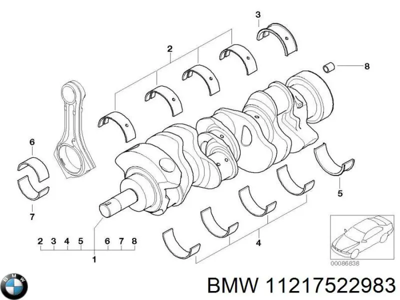 Вкладиші колінвала, корінні, комплект, 1-й ремонт (+0,25) 11217522983 BMW