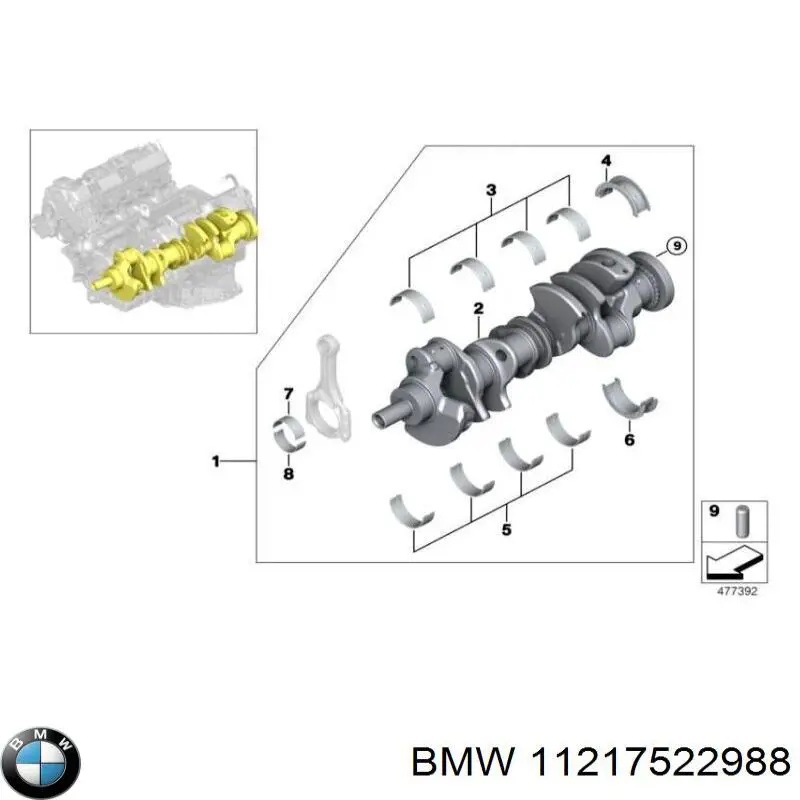 Вкладиші колінвала, корінні, комплект, стандарт (STD) 11217522988 BMW