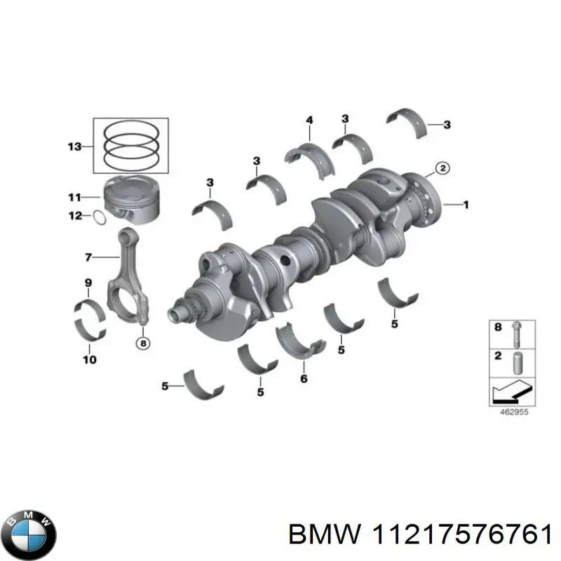 Вкладиші колінвала, корінні, комплект, 1-й ремонт (+0,25) 11217576761 BMW