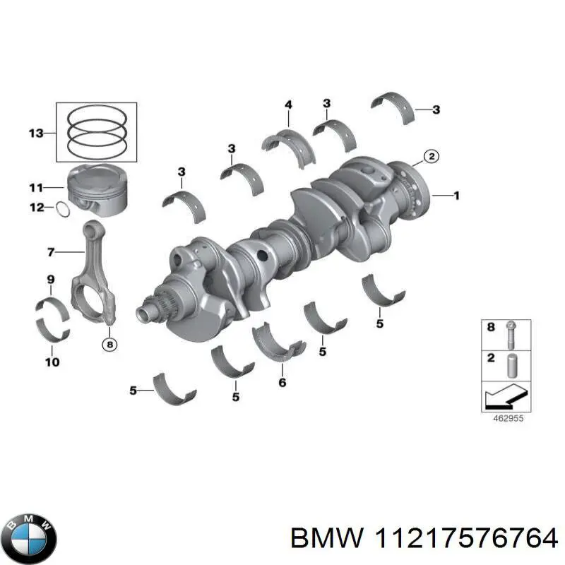 Вкладиші колінвала, корінні, комплект, стандарт (STD) 11217576764 BMW