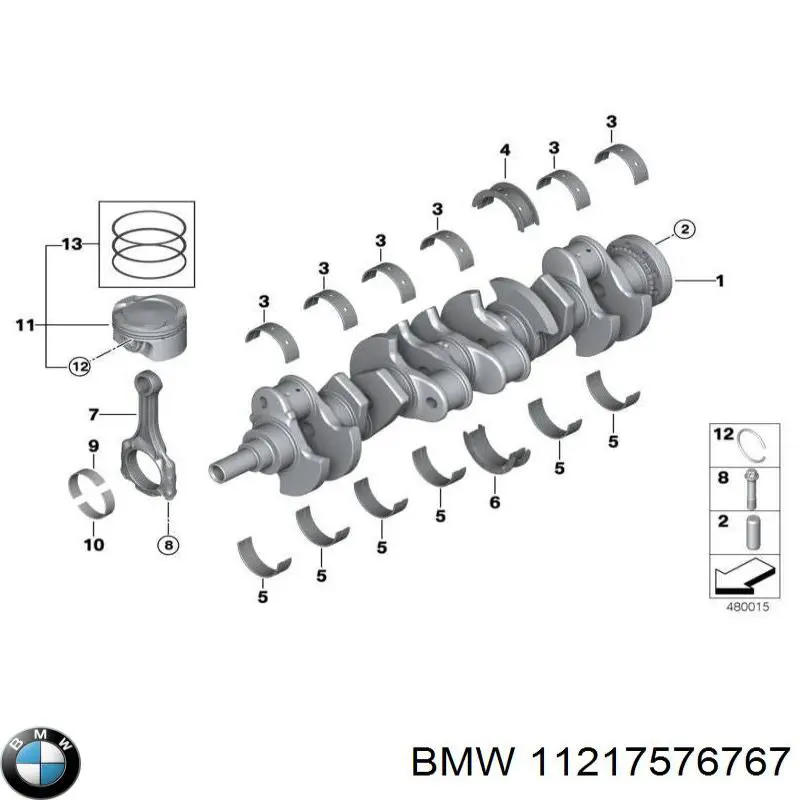 Вкладиші коленвала, корінні, комплект, 1-й ремонт (+0,25) BMW 11217576767 ціна, від 48.65 USD