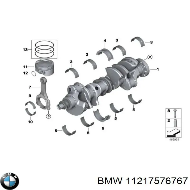 Вкладиші колінвала, корінні, комплект, 1-й ремонт (+0,25) 11217576767 BMW