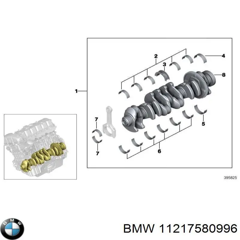 Вкладиші колінвала, корінні, комплект, 1-й ремонт (+0,25) 11217580996 BMW