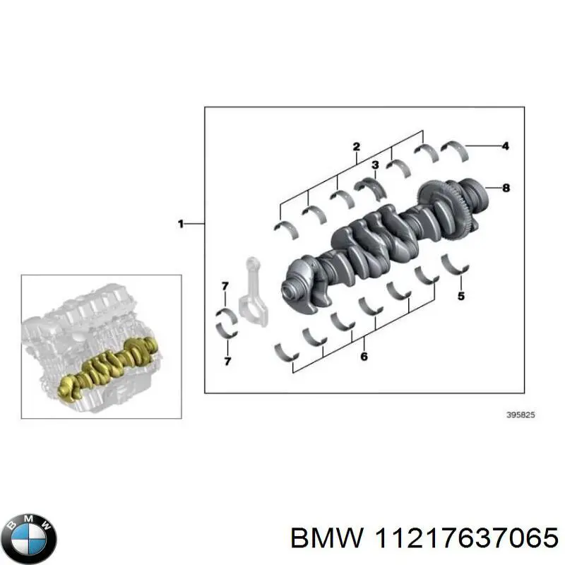 Вкладиші коленвала, корінні, комплект, 1-й ремонт (+0,25) BMW 11217637065 ціна, від 47.36 USD