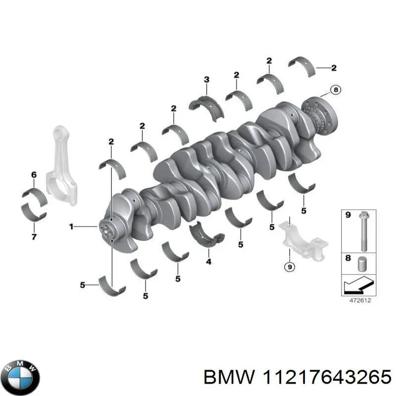 Вкладиші коленвала, корінні, комплект, стандарт (STD) BMW 11217643265 ціна, від 29.18 USD