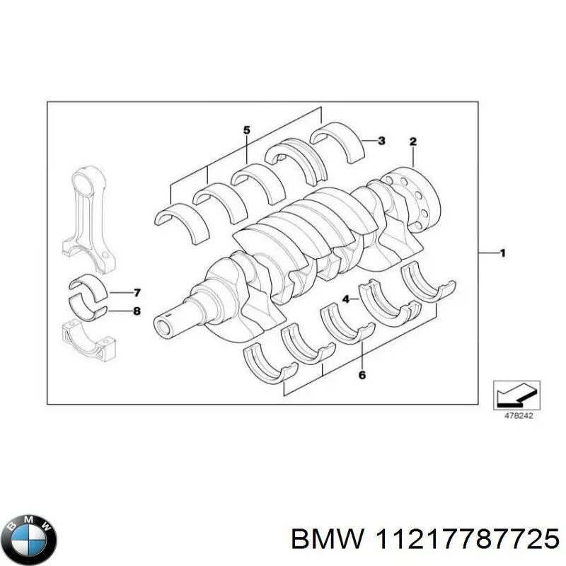 Вкладиші колінвала, корінні, комплект, 1-й ремонт (+0,25) 11217787725 BMW