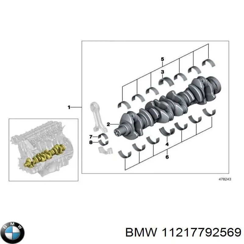 11217792569 BMW вкладиші колінвала, корінні, комплект, стандарт (std)
