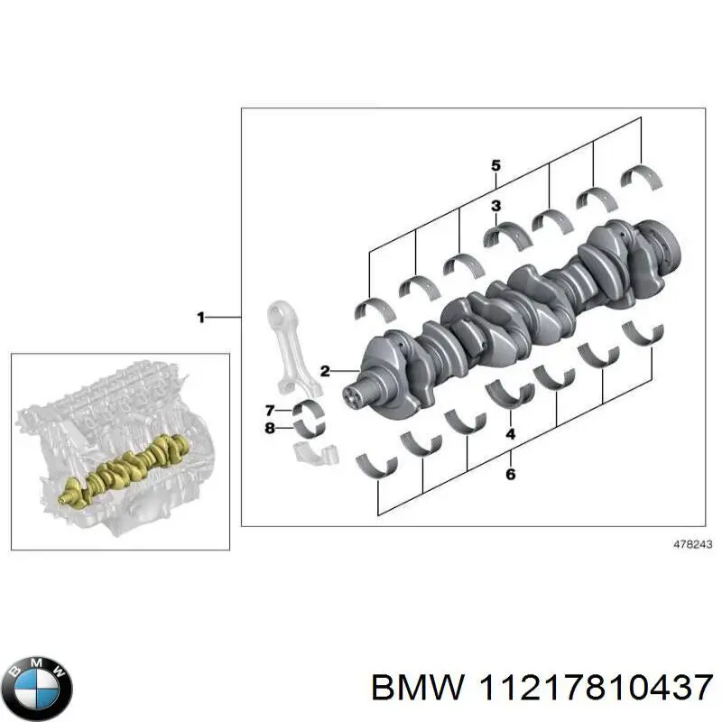 Купити 11217810434 BMW Вкладиші колінвала, корінні, комплект, 1-й ремонт (+0,25)