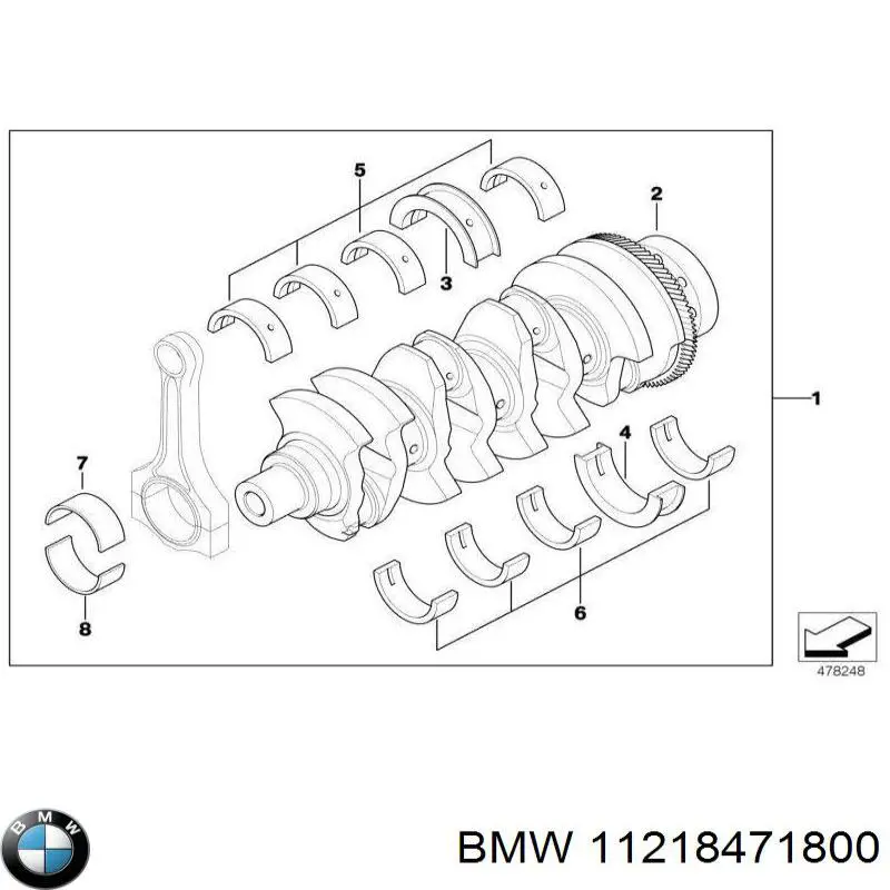 Вкладиші колінвала, корінні, комплект, 1-й ремонт (+0,25) BMW 11218471800 ціна, від 43.76 USD