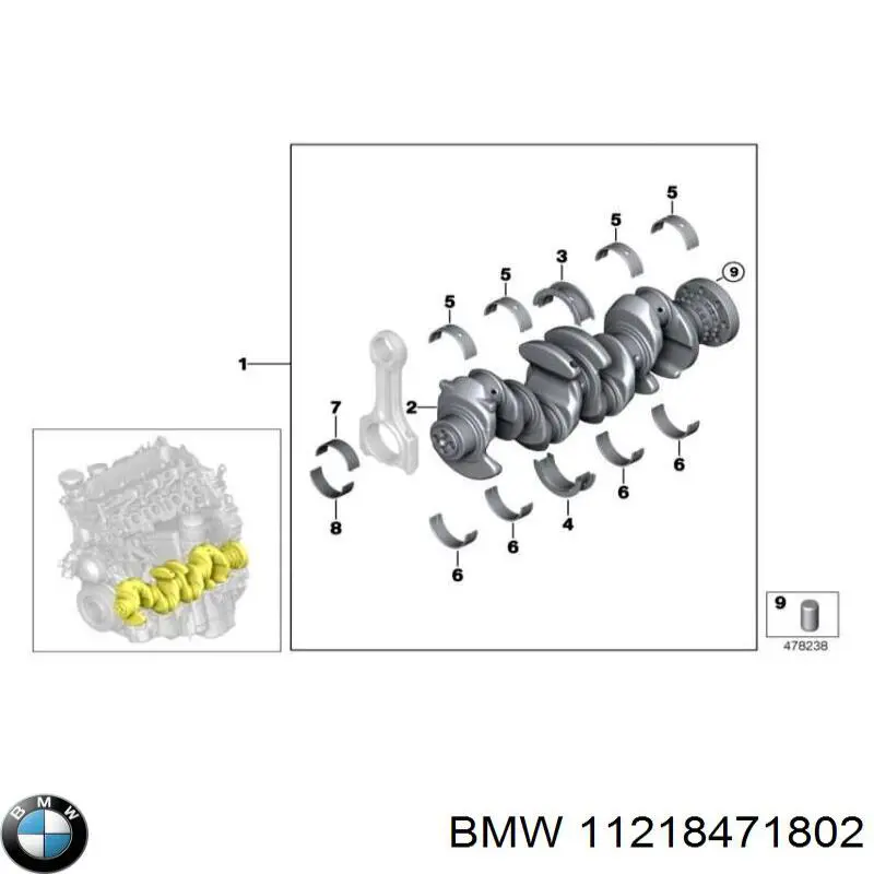 Вкладиші коленвала, корінні, комплект, 1-й ремонт (+0,25) BMW 11218471802 ціна, від 51.11 USD