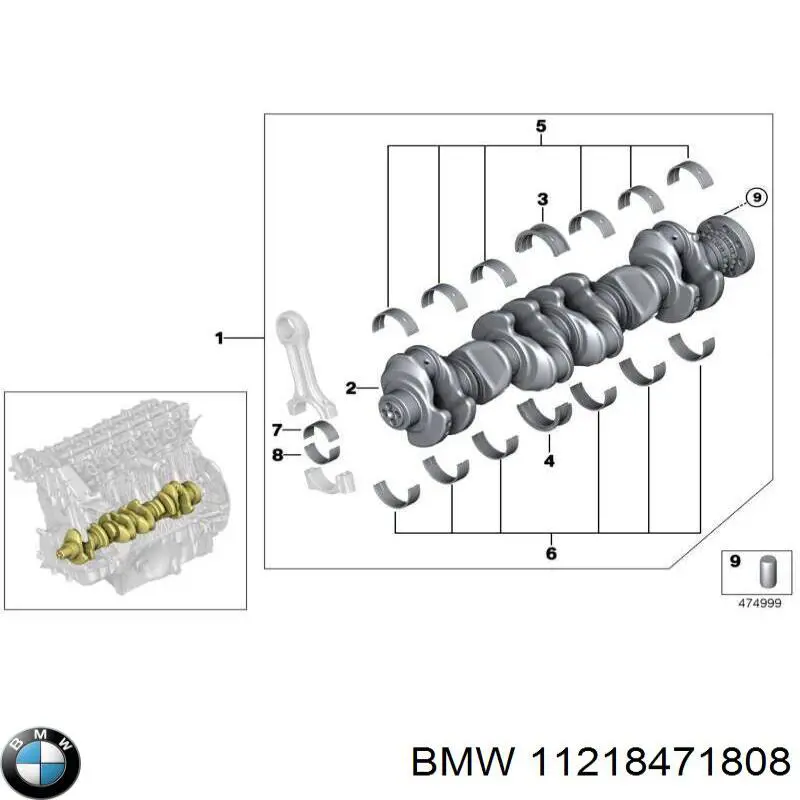 Вкладиші коленвала, корінні, комплект, стандарт (STD) на BMW 5 (F07)