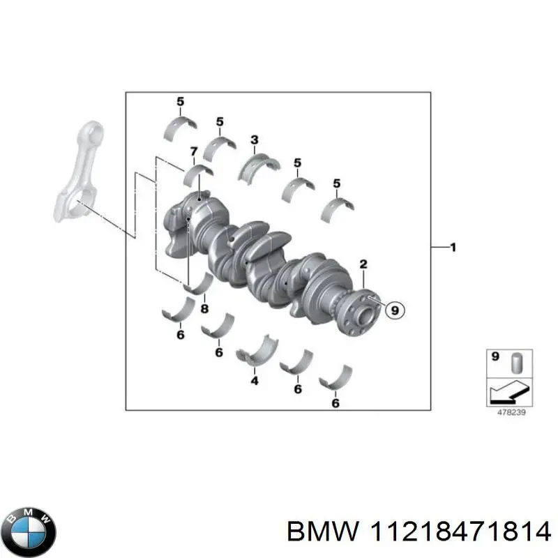 Вкладиші колінвала, корінні, комплект, стандарт (STD) 11218471814 BMW