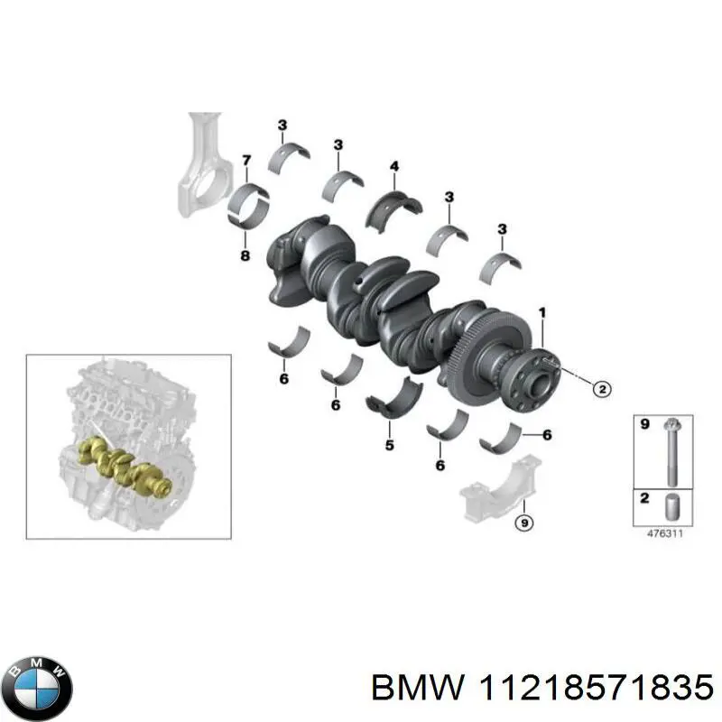Вкладиші коленвала, корінні, комплект, 1-й ремонт (+0,25) BMW 11218588650 ціна, від 59.90 USD
