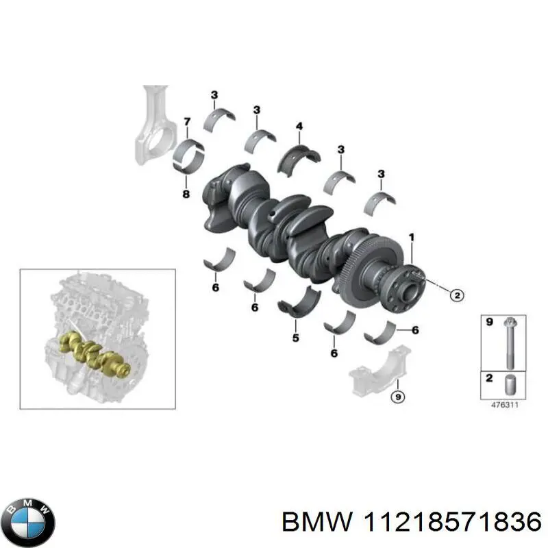 Вкладиші коленвала, корінні, комплект, 1-й ремонт (+0,25) BMW 11218588651 ціна, від 52.12 USD
