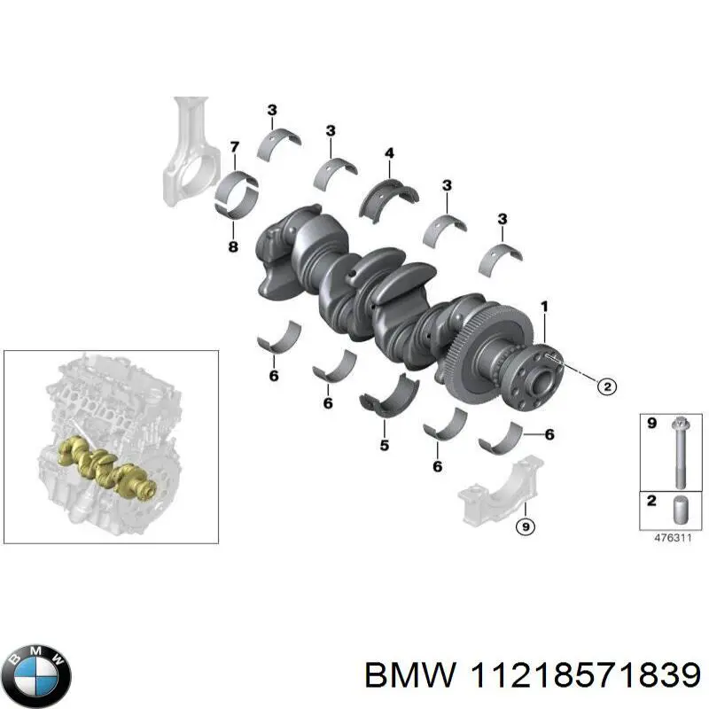 11218571839 BMW Комплект підшипників ковзання коленвалу