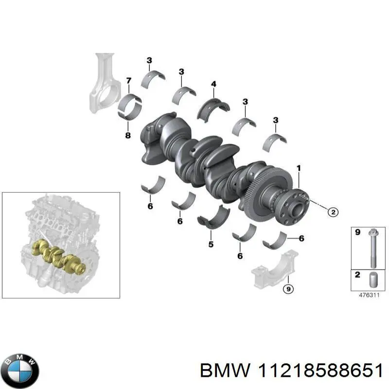 Вкладиші колінвала, корінні, комплект, 1-й ремонт (+0,25) 11218588651 BMW