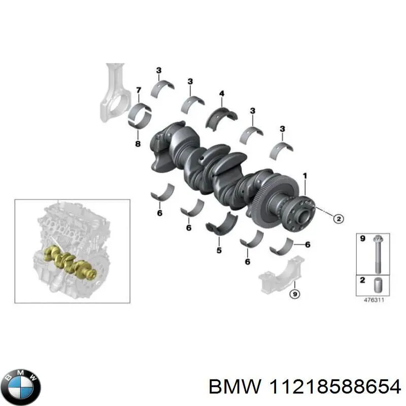 Вкладиші колінвала, корінні, комплект, 1-й ремонт (+0,25) 11218588654 BMW