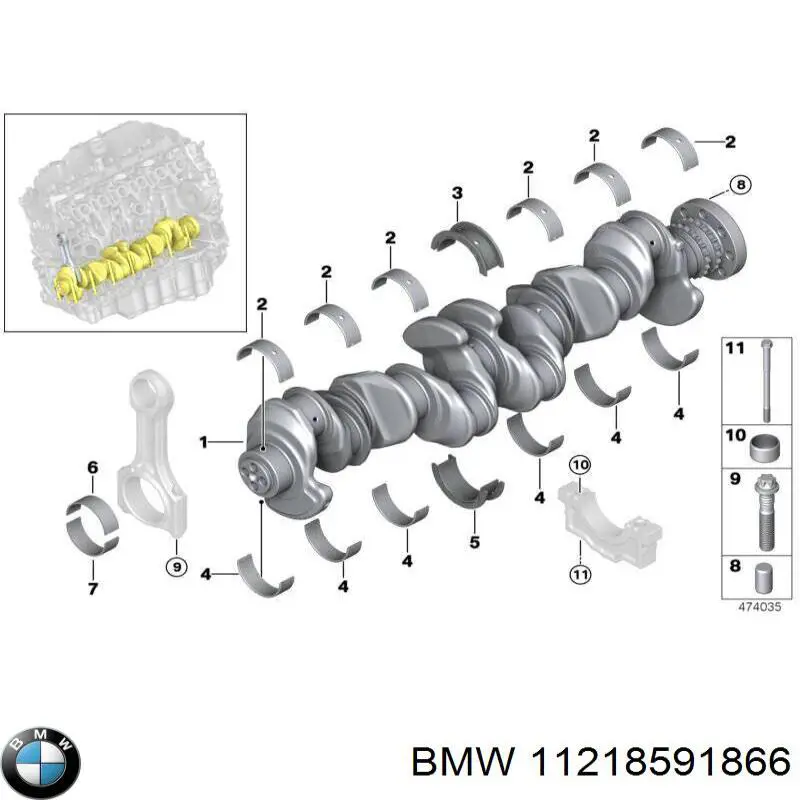 11218591866 BMW Вкладиші коленвала, шатунні, комплект, 1-й ремонт (+0,25)