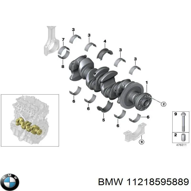 11217643265 BMW вкладиші колінвала, корінні, комплект, стандарт (std)