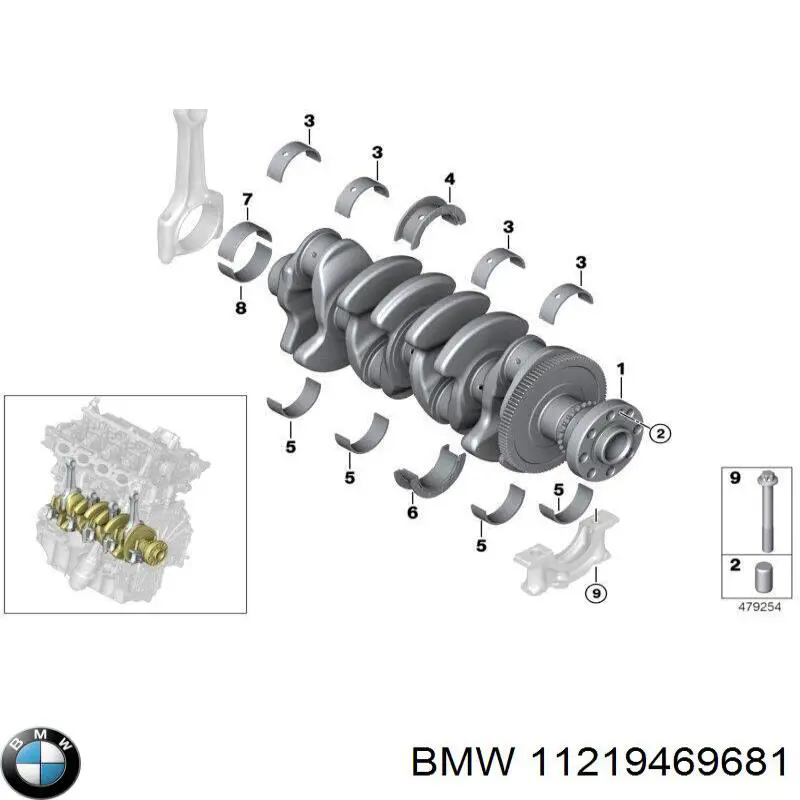 Вкладиші колінвала, шатунні, комплект, 1-й ремонт (+0,25) BMW 11219469682 ціна, від 42.73 USD