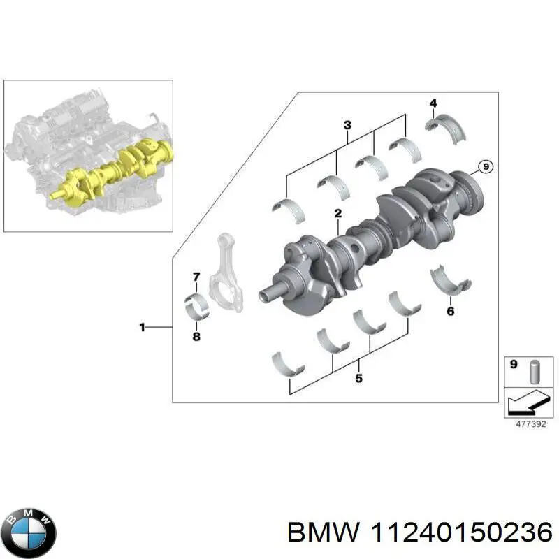11240150236 BMW вкладиші колінвала, шатунні, комплект, стандарт (std)