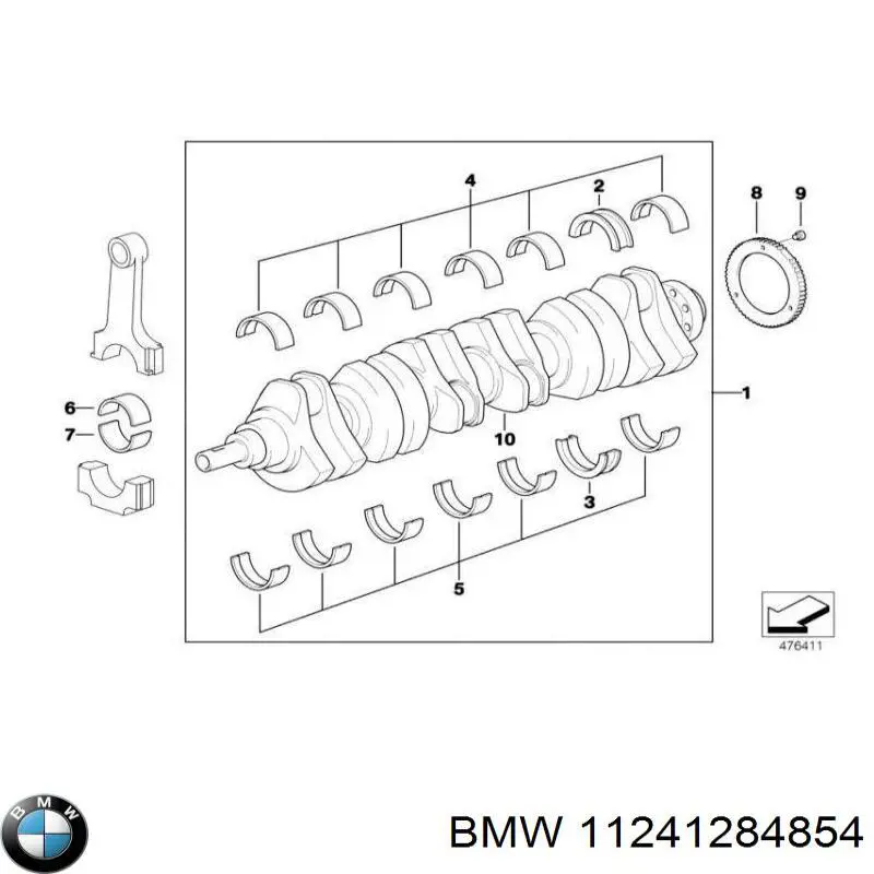 Вкладиші колінвала, шатунні, комплект, 2-й ремонт (+0,50) BMW 11241284854 ціна, від 27.38 USD