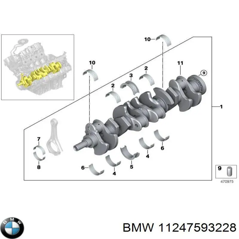 Вкладиші колінвала, шатунні, комплект, 1-й ремонт (+0,25) BMW 11247593228 ціна, від 64.80 USD