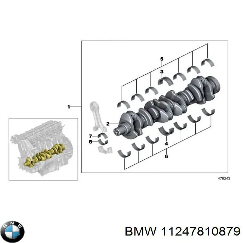 11247810879 BMW вкладиші колінвала, шатунні, комплект, 1-й ремонт (+0,25)