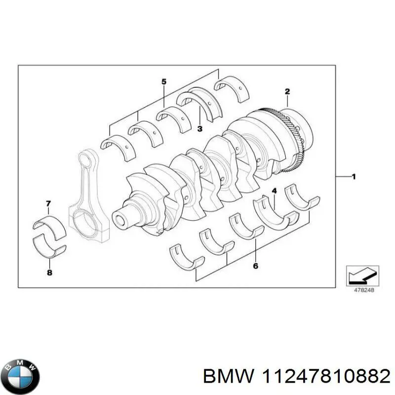 Вкладиші колінвала, шатунні, комплект, 1-й ремонт (+0,25) 11247810882 BMW