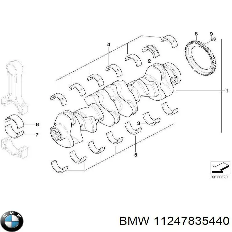 Вкладиші колінвала, корінні, комплект, 1-й ремонт (+0,25) 11247835440 BMW