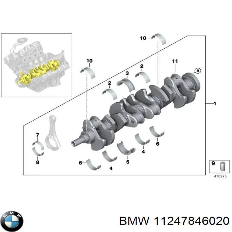 Вкладиші колінвала, шатунні, комплект, 1-й ремонт (+0,25) 11247846020 BMW