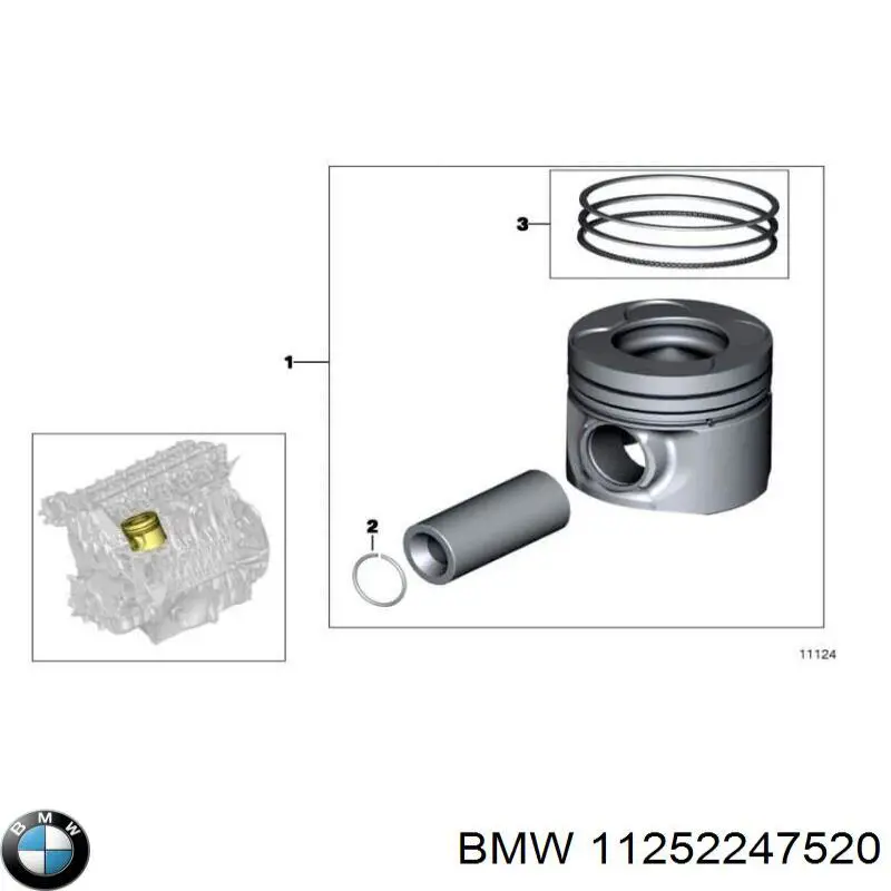 Купити 11252247520 BMW Поршень в комплекті на 1 циліндр, 1-й ремонт (+0,25)