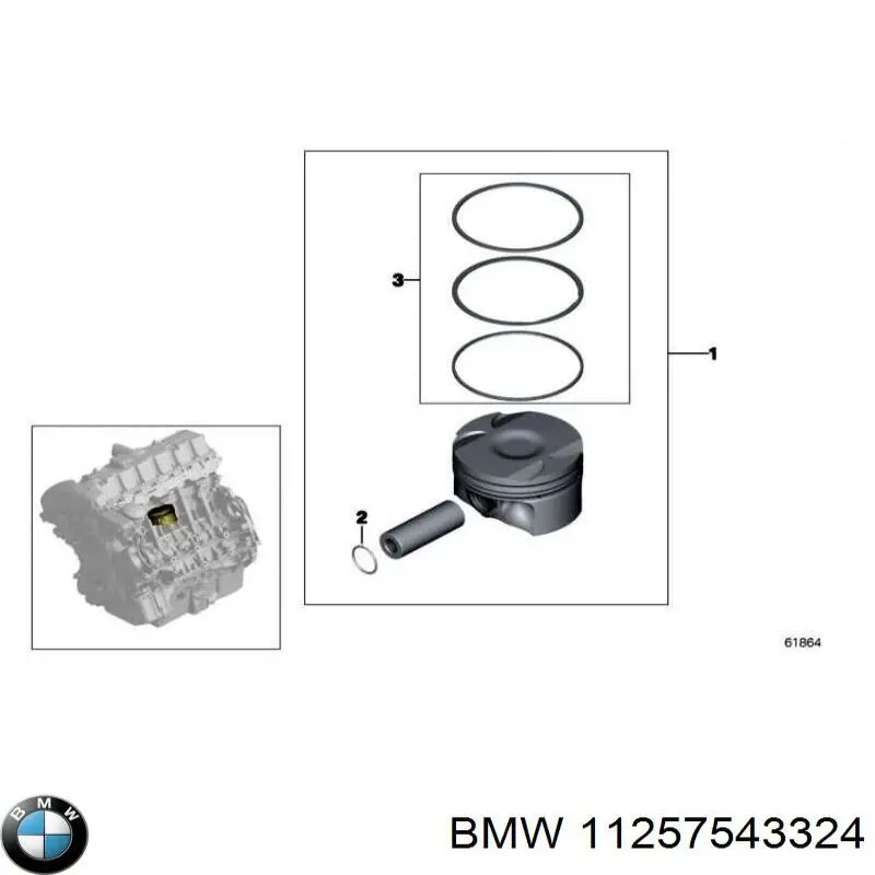 11257543324 BMW кільця поршневі на 1 циліндр, std.