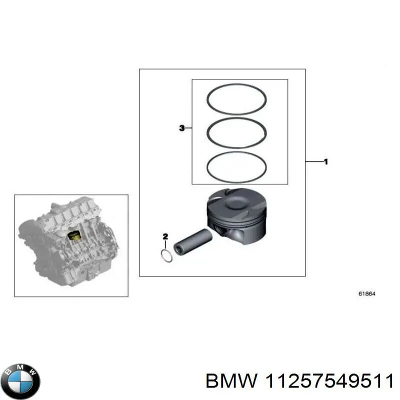Кільця поршневі на 1 циліндр, 1-й ремонт (+0,25) BMW 11257549511 ціна, від 145.90 USD