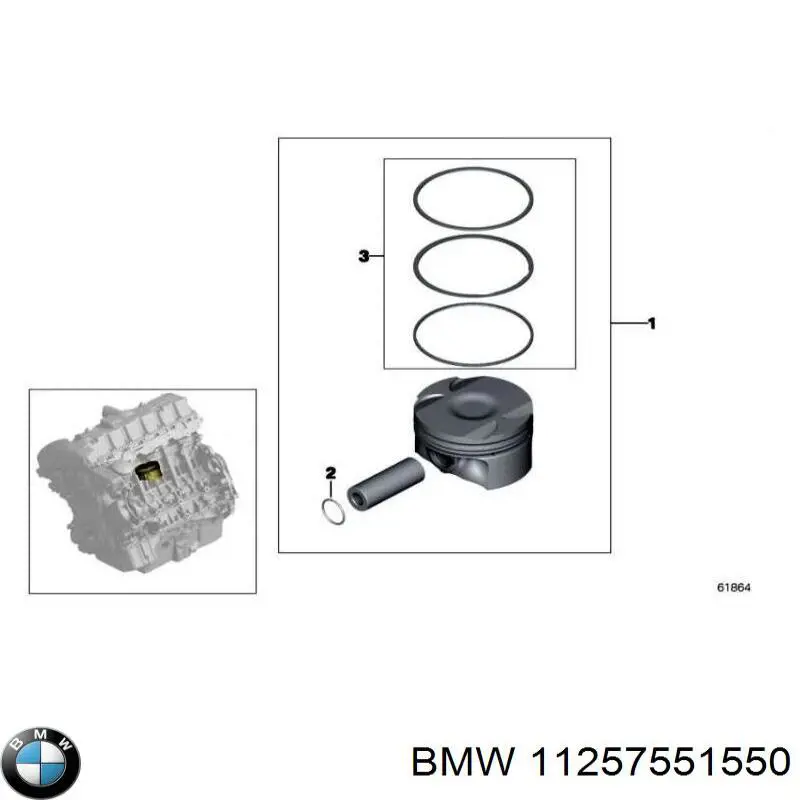 Поршень з пальцем без кілець, стандарт BMW 11257551550 ціна, від 184.60 USD