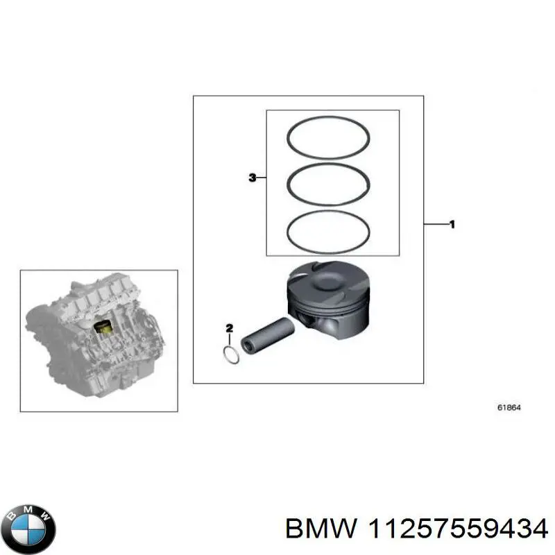 Купити 11257559434 BMW Кільця поршневі комплект на мотор, 1-й ремонт (+0,25)