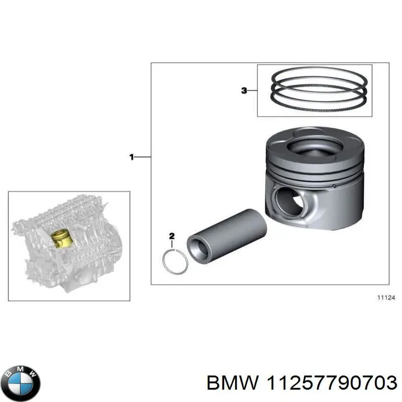 Поршень в комплекті на 1 циліндр, STD BMW 11257790703 ціна, від 347.57 USD