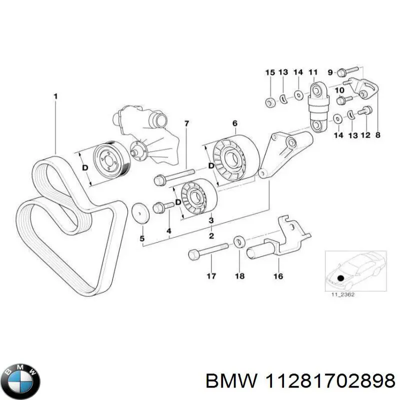 11281702898 BMW ремінь приводний, агрегатів