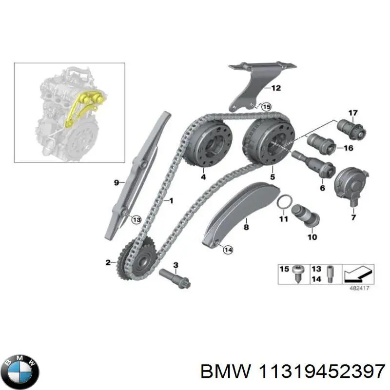 Заспокоювач ланцюга ГРМ, верхній BMW 11319452397 ціна, від 9.88 USD