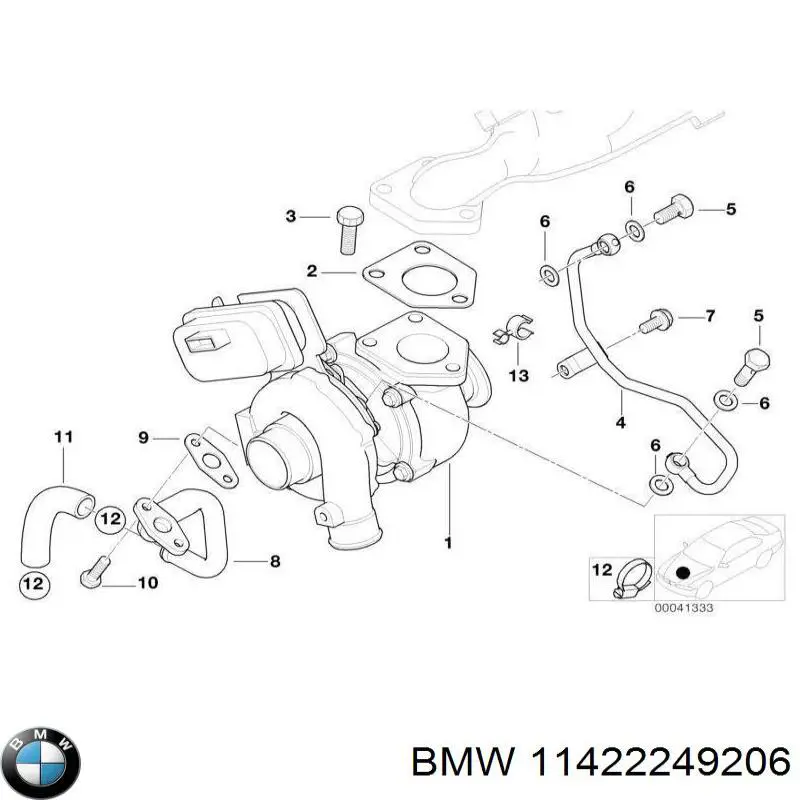 11422249206 BMW Трубка/шланг відводу масла від турбіни