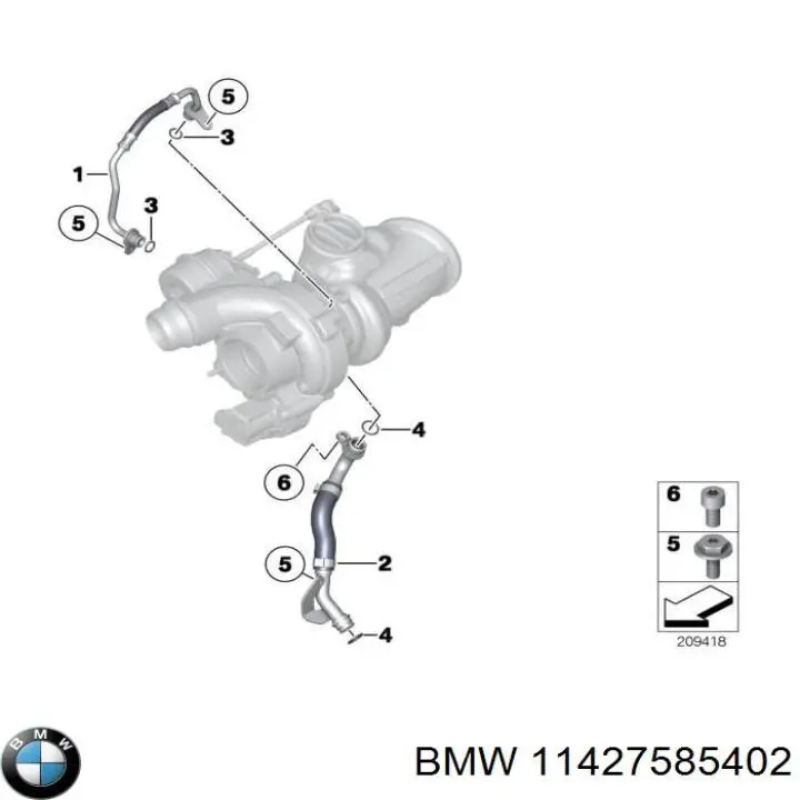 Трубка/шланг подачі масла до турбіни на BMW 3 (F30, F80)