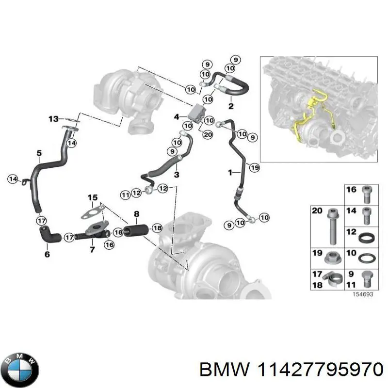 11427795970 BMW трубка/шланг масляного радіатора, від фільтра до блока