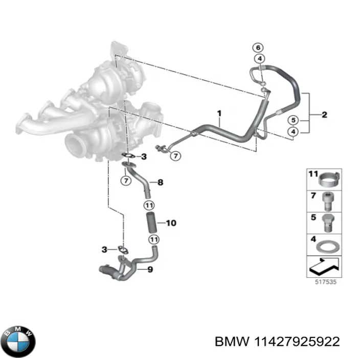 11427925922 BMW Прокладка шланга відводу масла від турбіни