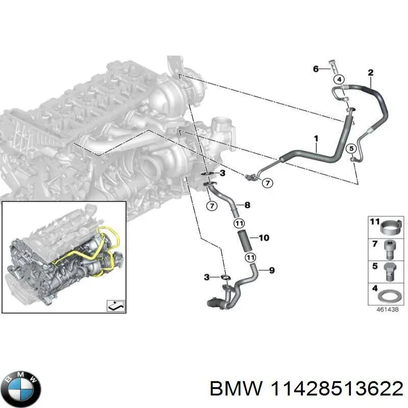 11428513622 BMW Трубка/шланг подачі масла до турбіни